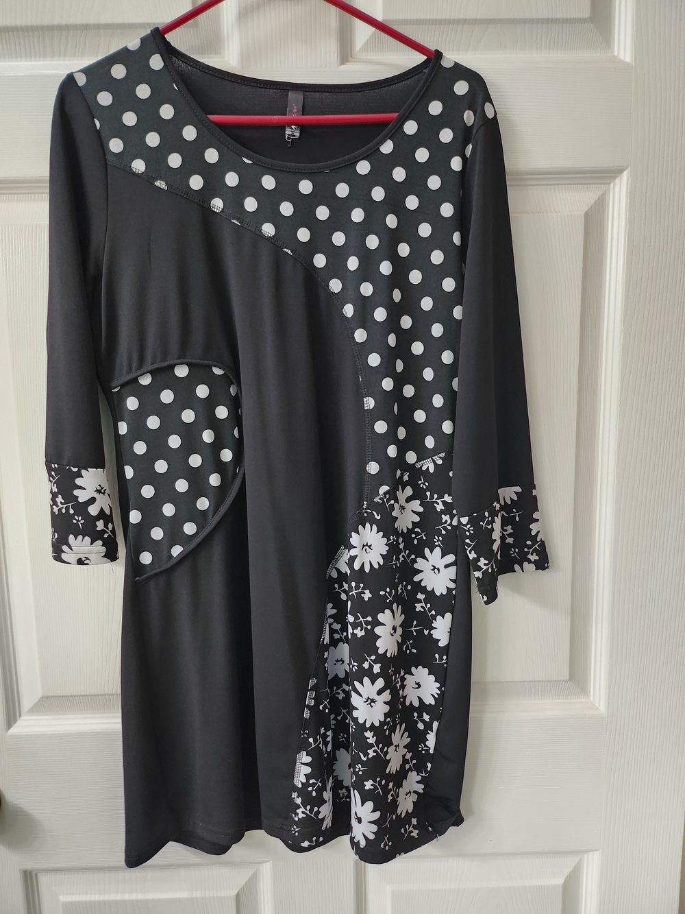 Black & White Polka Dot Floral Mixed-Print Women’s Dress